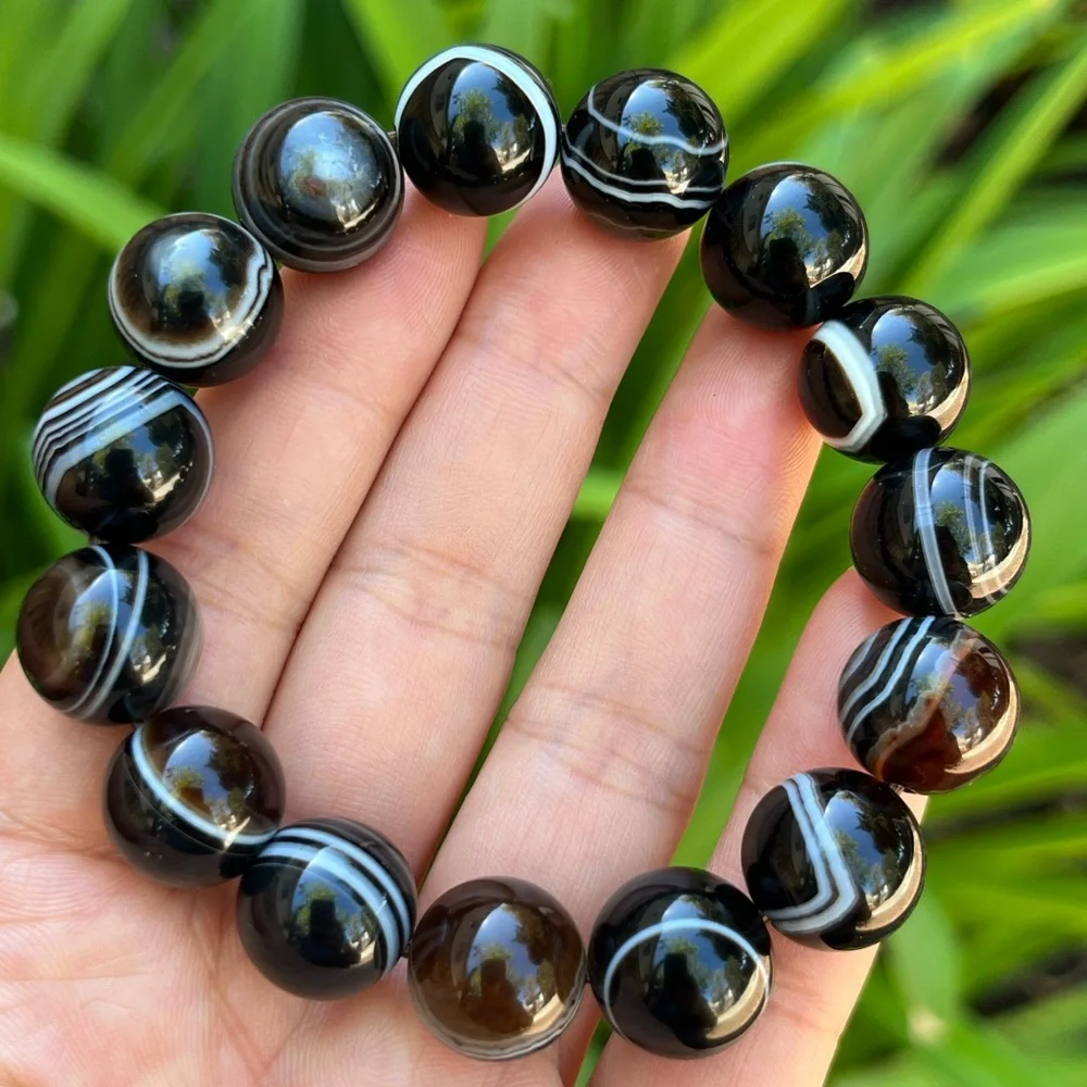 14mm stretchable banded onyx bracelet‎ 0180